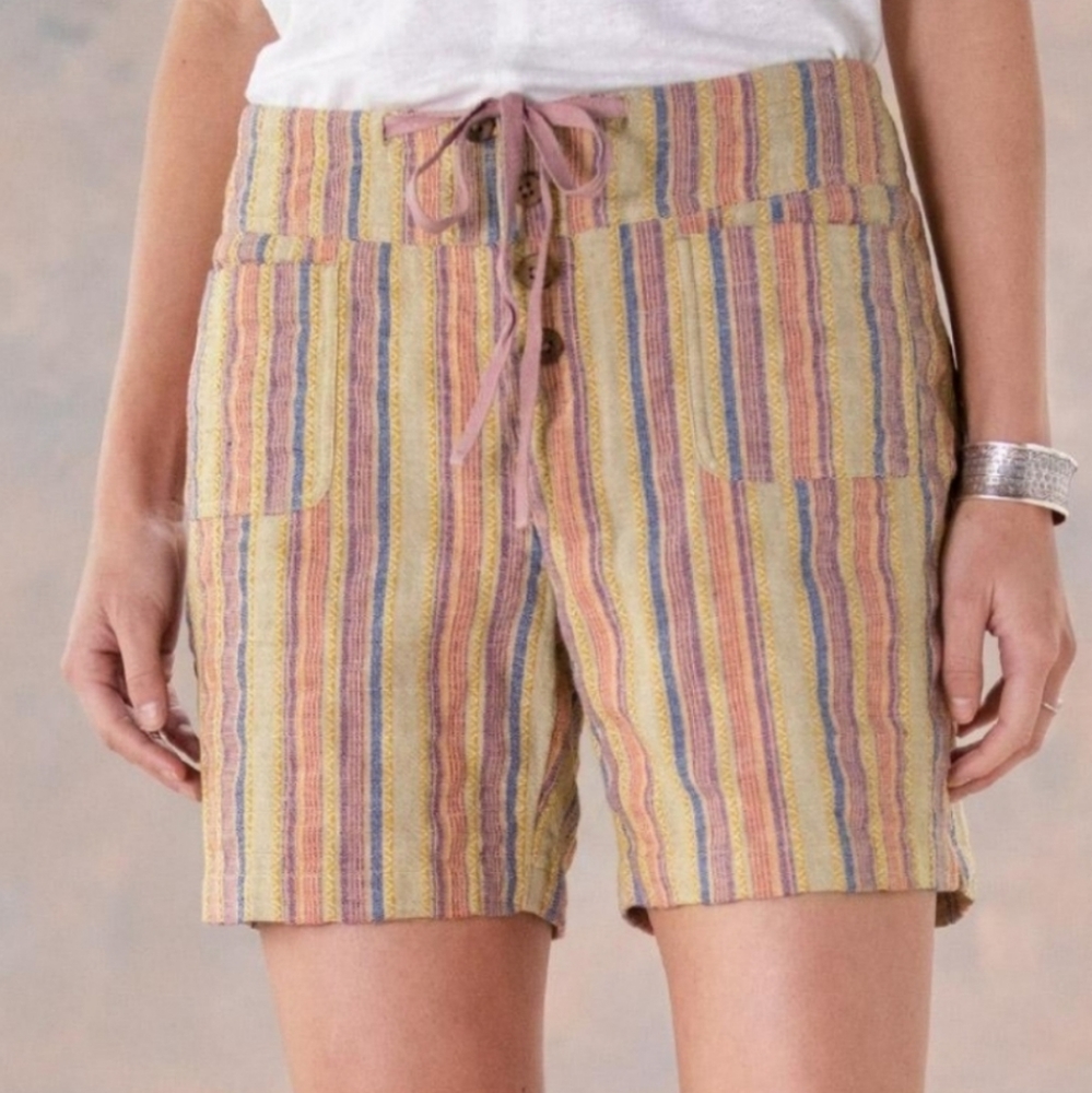 Sundance Linen Orange Embroidery Stripe Yellow Blue High Rise Short India 12